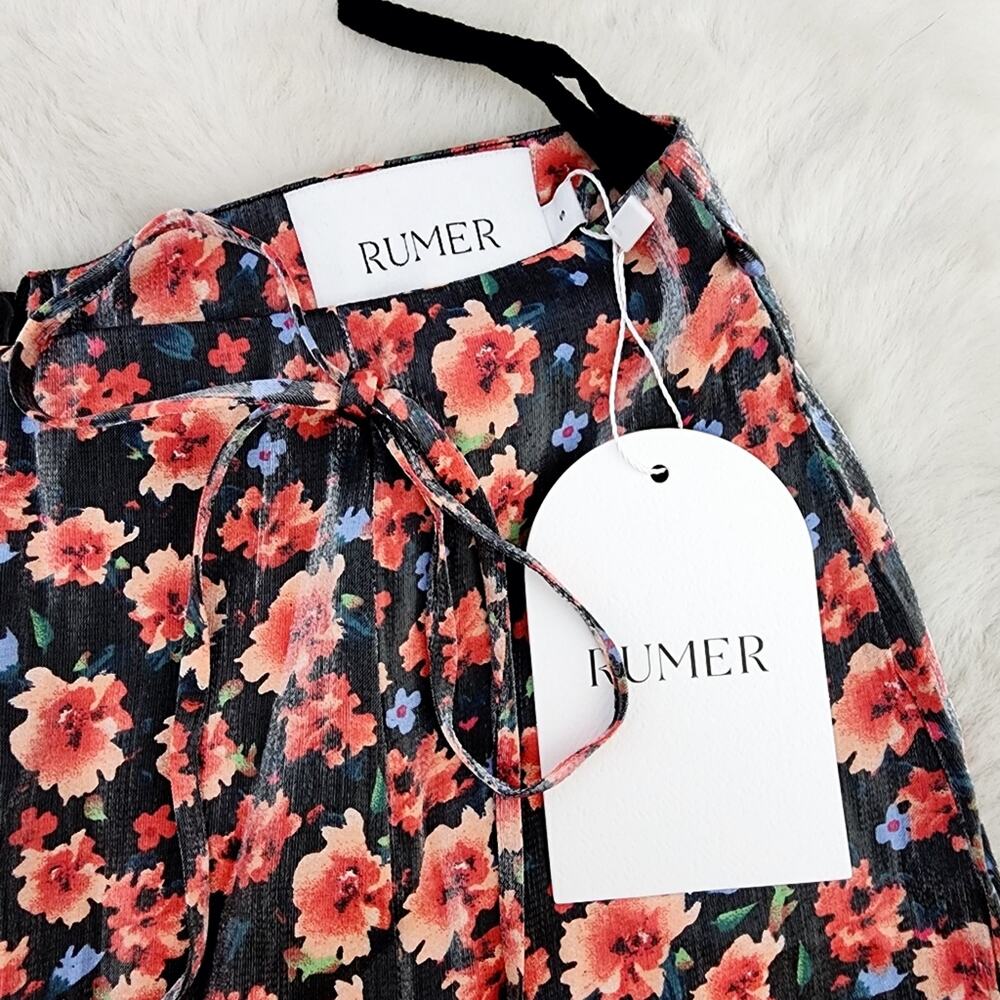 Rumer The Label Soraya Shimmer Floral High Slit Maxi Skirt Red Black M NWT - Picture 11 of 13